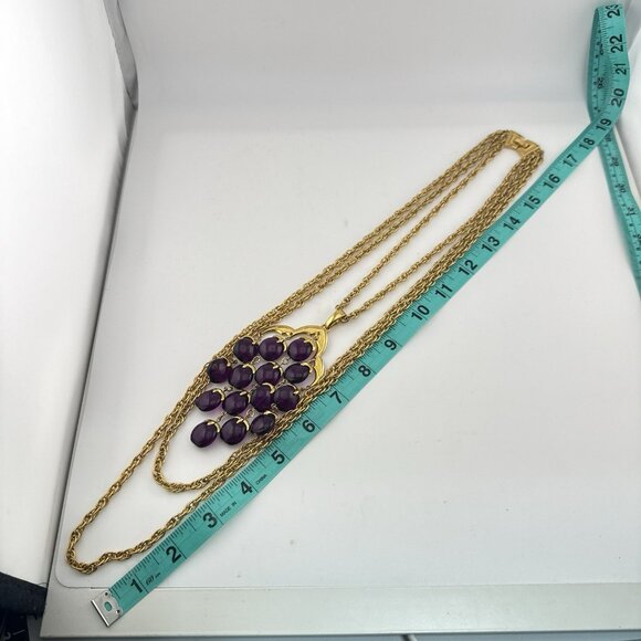 Vintage Trifari Waterfall Necklace Purple Lucite Gold Tone Alfred Phillipe - Picture 6 of 16